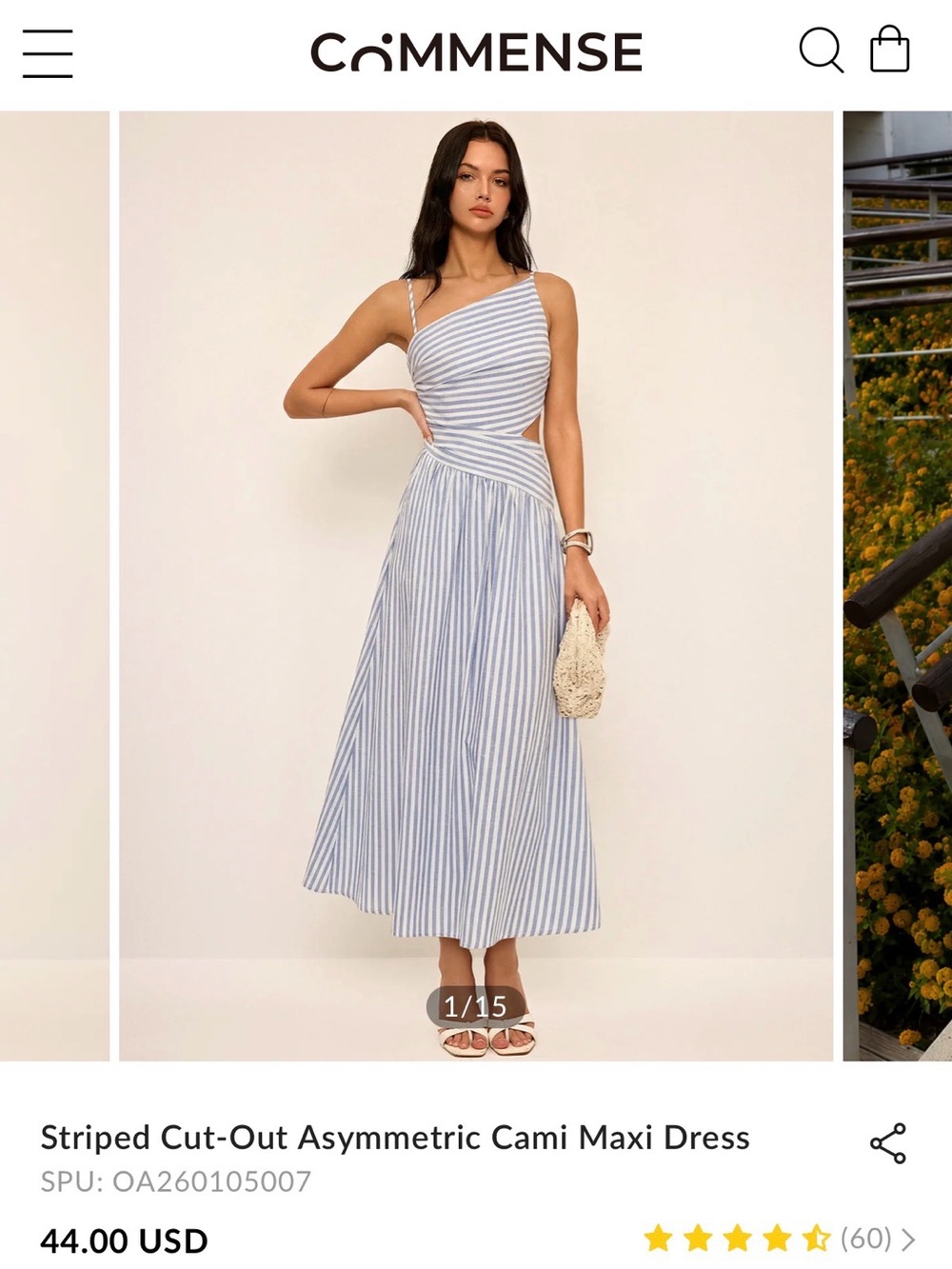 Commense Blue and White Striped Asymmetrical Cami Maxi Dress